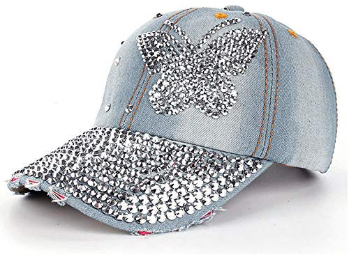 Baseballmütze Damen Mädchen Denim Blumen Diamant Baseball Cap Damen Mütze Jeans Kappe Basecap mit Glitzer