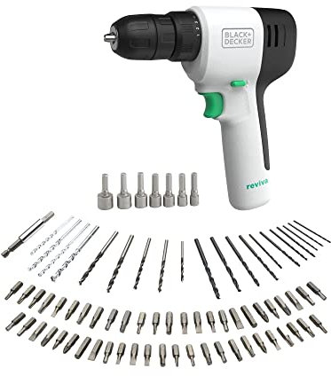 BLACK+DECKER REVIVA REVDD12A80-QW - Taladro atornillador 12V, Velocidad variable, 80 accesorios