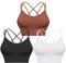 Sykooria Sport BH Damen Gepolstert Bustier Damen BH ohne Buegel Spaghettiträger Cross Back Design Push up BH Sport Bra Top für Yoga Fitness, Schwarz+Weiß+Braun, L