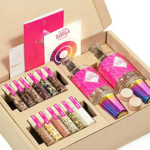DO YOUR TEQUILA – DIY Infusion Kit für Tequila-Kreationen | 12 Botanicals, Gewürze & Kräuter | Geschenk-Set für Tequila-Liebhaber mit Shotgläsern und Rezeptideen