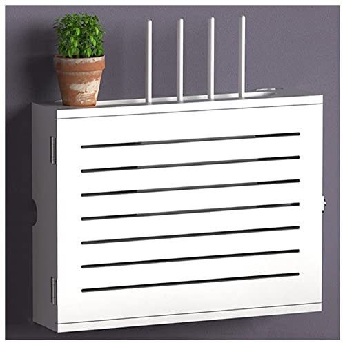 Wall Mount WiFi Router Storage Box Wooden WiFi Network Set-top Box Modem Cable ​Router Cover Organized Power For Home Bedroom Living Room (Color : White-A, Size : 52.4x42.4x10cm)