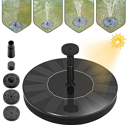 HENGMEI Fontaine solaire - Pompe de bassin avec panneau solaire de 1,4 W - 4 buses de pulvérisation - Pompe à eau flottante - Fontaine solaire flottante pour bassin de jardin, réservoir à poissons