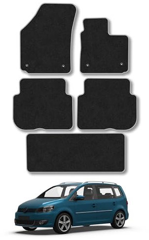 VW Touran (2007-2015) Carpet Car Mats | Grey Edge Trim Tailored Fit Floor Mats Full Coverage Protection Accessories Easy Clean Anti Slip Made in the UK