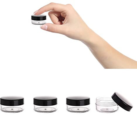 OBYJCA 4 Pcs Small Travel Pots for Toiletries, 10 Gram Sample Pots for Cosmetics, Cosmetic Pots with Lids, Lip Balm Containers, Plastic Makeup Sample Containers Pot Jars(Black)