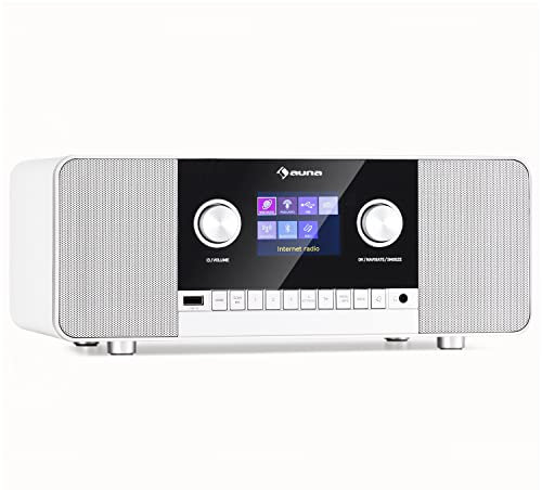 Auna Radio für Küche & Bad, Aufladbares DAB-Radio, DAB Plus Radio mit Bluetooth, Radio Batteriebetrieben mit DAB/DAB+/FM, TFT Display, Wecker, 5h Betrieb, Retro-Radio Klein, Radio mit Netzstecker 15W