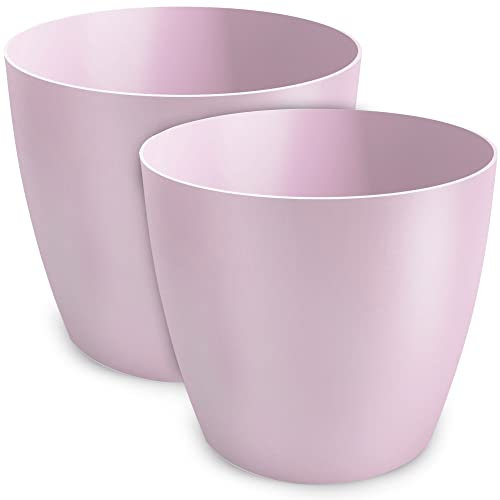 TULMERO Vaso da fiori opaco in plastica, vaso decorativo per piante, grandi e piccole, set da 2 vasi per fiori, vaso per erbe, 2 pezzi, rosa, diametro 20 cm