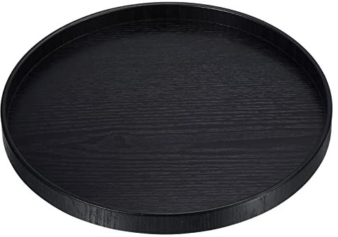 PATIKIL Wood Serving Tray 27cm/10 Inch, Round Decorative Platter for Home Decor Kitchen Table Candle Holder, Black