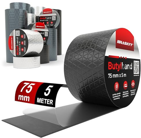 Wasserdichtes Klebeband Butylband I 7,5cm*5m Schwarz hochwertig selbstklebend mit Aluminiumfolie I Butyl-Tape alterungsbeständig korrosionsbeständig UV-beständig