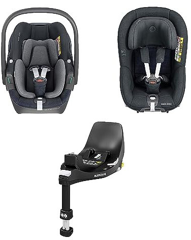 Maxi-Cosi FamilyFix 360 i-Size Base, Pebble 360 i-Size Baby Car Seat, Pearl 360 i-Size Toddler Car Seat Bundle - One-Hand FlexiSpin Rotation, Click & Go Installation, 0-4 Years, 40-105 cm, Graphite