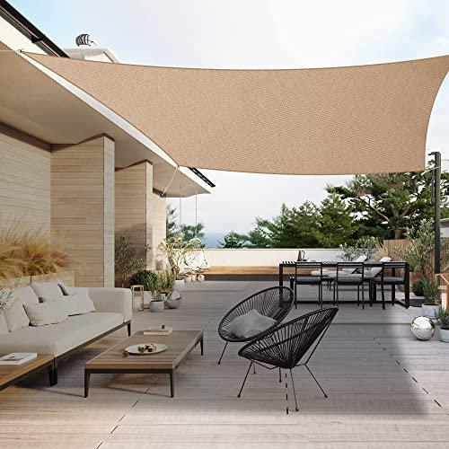 Duhome Sonnensegel Wasserdicht 3x4m, Sonnenschutz Wetterbeständig Rechteck UV-Schutz inkl Befestigungsseile für Terrasse Balkon Garten Im Freien, Sandgelb