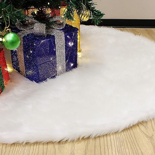 Wambere Tappeto natalizio in peluche per albero di Natale, rotondo, per albero di Natale, decorazione per albero di Natale, decorazione per albero di Natale, 150 cm, bianco