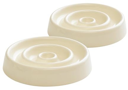 Havniva Ceramic Slow Cat Feeder Bowl for Cat, Raised Slow Cat Food Bowl, Elevated Cat Bowl with Wooden Stand, Pet Slower for Fun, Circle Shape (Bowl x 2 - Cream, 15.5cm)