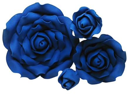 Roses en sucre – Fleurs en sucre de qualité faites à la main pour gâteaux – Disponible en 4 tailles – Bleu roi (8,9 cm x 1)