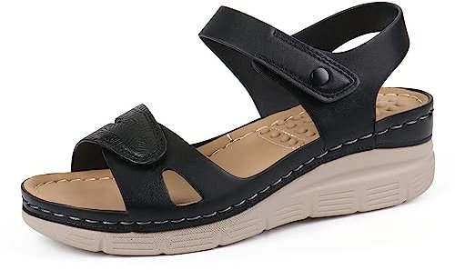 Ortho+rest Sandales Femme été de Marche avec Support de la Voûte Plantaire et Massage, Confortable Sandales Orthopédiques (37,Black)