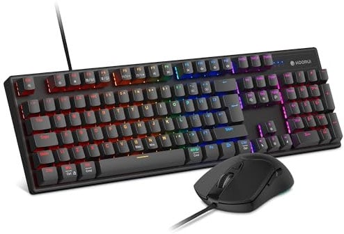 KOORUI Wired Gaming Keyboard and Mouse Combo, Full-Sized 104 Keys Machanical Computer Keyboard with Ergonomic Design and Optical Wired Mouse for Windows Laptop PC/Mac OS/Xbox-Blue Switch