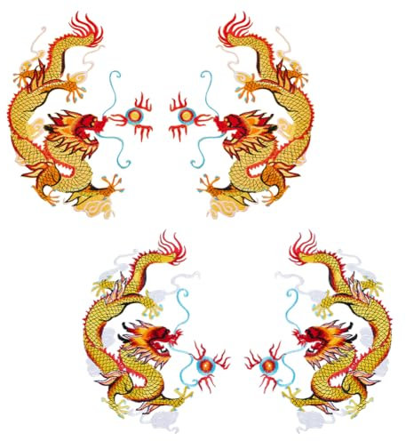 SUPERFINDINGS 2 Paar 2 Stile Goldene Drachen Flicken Zum Aufbügeln Verschiedene Chinesische Bestickte Applikationen Zum Aufnähen Auf Stoff Drachen Applikationen Dekorativ