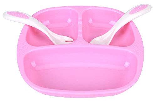 Assiettes pour bébé, Assiettes pour bébé avec Matériau en Silicone TPE pour Enfants de Plus de 9 Mois (PINK)