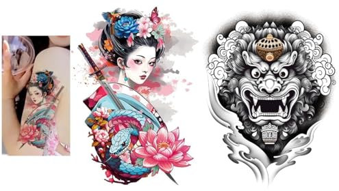 2 Feuilles Tatouage Temporaire Geisha Tatouage Japonais Tatouage Hannya Oni Masque Tatouage T082 104