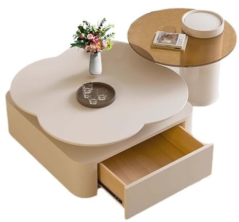 YSUEFIJO Couchtisch Klein mit Schublade, Wohnzimmertisch Rund, Beistelltisch Couch, Sofatisch Holz, Kaffeetisch Outdoor, Glastisch Wohnzimmer, Mobiler Kaffeetisch, für Kleine Räume