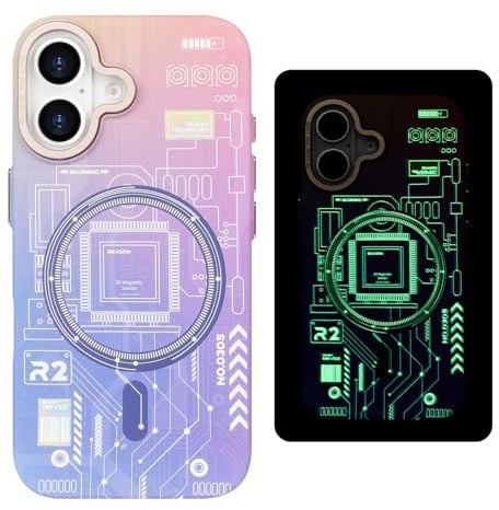 VALRION Kompatibel mit iPhone 16, leuchtende Hülle, leuchtet in der Dunkelheit, fluoreszierende Schutzhülle mit kabellosem Laden, für Damen und Herren, schlank, weich, Stoßschutz, stoßfeste