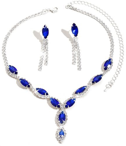 FDEETY Wassertropfen Schmuckset Halskette Ohrringe Kristall Strass Elegant Luxuriös Damen Schmuck Hochzeit Abend Party Jubiläum