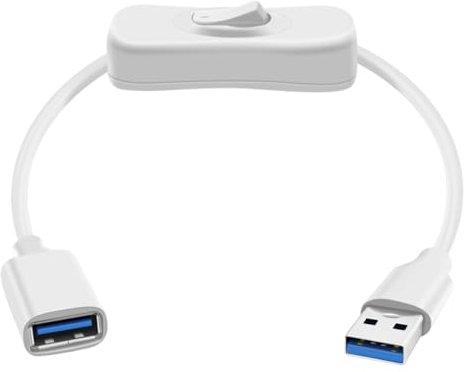 HuaLiSiJi Rallonge USB 3.0 avec Interrupteur Câble D'Extension USB avec Interrupteur Prise en Charge de la Transmission de Données et de L'alimentation 5Gbps pour PC, USB Fan (Weiß, 1FT/0.3m)