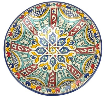 ARTIGIANATO VULCANO Piatto Decorativo Marocchino in Ceramica Dipinto a Mano, Diametro 40 cm