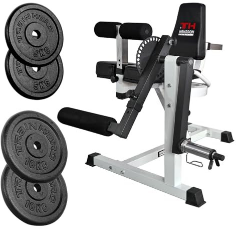 Hansson Sports® Beintrainer HomePro Einzelstation Beintrainer Beinbeuger Beinstrecker mit Gewichten optinal (C:Mit Gusseisen 30KG)