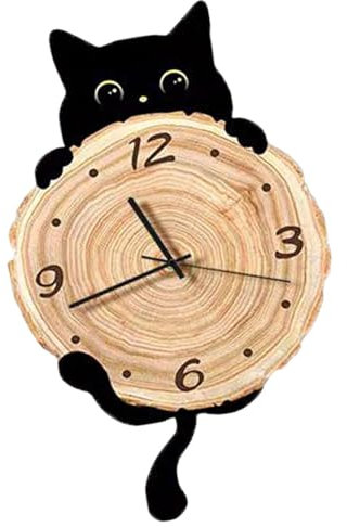 Milageto Wanduhr Katzen Wanduhr mit schwingendem Schwanz, 42 cm mit leisem Quarzwerk, große arabische Ziffern, kreative batteriebetriebene Uhren Dekorativ für Kinderzimmer Küche Wohnzimmer, Ohne Welle