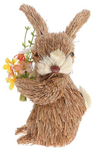 HOLIDYOYO Hand-Woven Straw Rabbit Ornament - Easter Bunny Figurine for Home, Office, Kitchen Decor - Natural Sisal Animal Sculpture for Tabletop, Springtime Decorations, Coffee