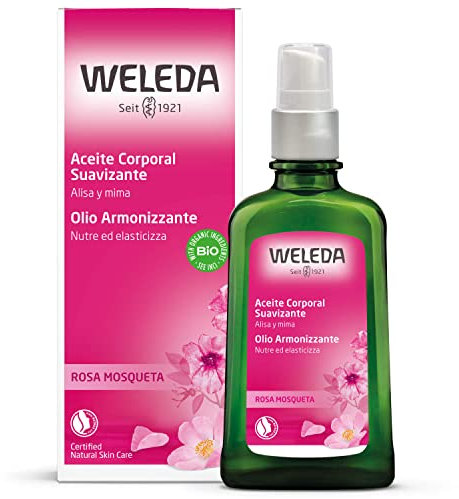 W.e.leda Olio Armonizzante Rosa mosqueta, leviga e migliora l'elasticità della pelle, a base di puri oli vegetali, come l'olio dai semi di rosa selvatica bio (1X100 ml)