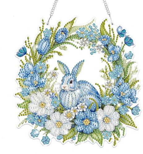 Lxmsja 5D Ostern Diamond Painting Anhänger, Kaninchen Diamond Painting Kinder Erwachsene, Hängende Ornament Bastelset Set für Erwachsene Geschenk Mädchen 7 8 9 10 11 Jahre, Ostergeschenke Kinder