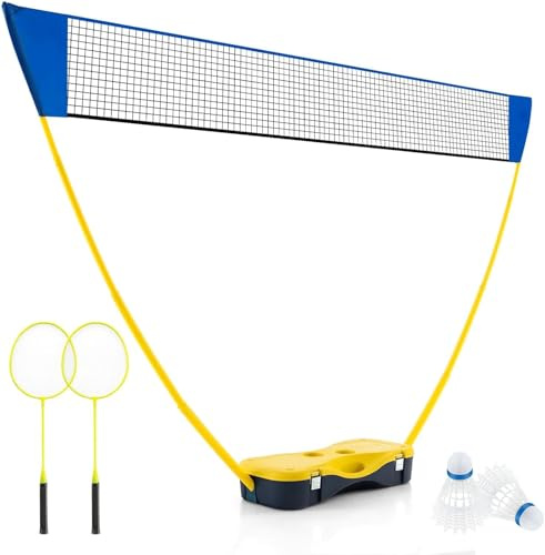 FANTASK Badminton Netzständer, tragbares Federballspiel mit Schlägern, 2 Federbällen, Netz & Aufbewahrungsbox, Gelb