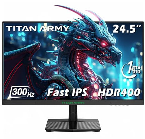 TITAN ARMY Ecran PC Gamer 300Hz 24.5 Pouces, 1080P Full HD 1ms GTG Adaptive-Sync Moniteur sans Cadre, HDR400, 96% DCI-P3, 100 * 100 VESA, Faible lumière Bleue, DP & HDMI x2, P2510HS