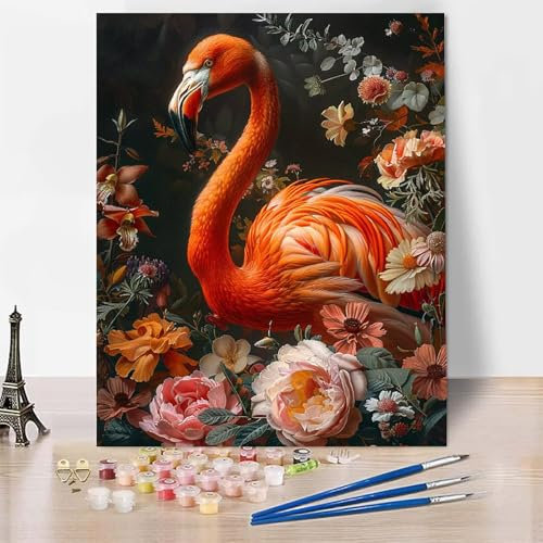 Malen Nach Zahlen Erwachsene Vogel Malen Nach Zahlen, Paint by Numbers Flamingo Painting by Numbers Bastelset Erwachsene mit 3 Pinseln und Acrylfarbe für Zimmer Deko, Geschenke 30 X 40 CM -zp253J6