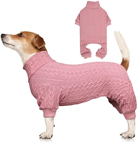 Hundepullover für große Hunde, Rollkragenpullover, gestrickt, einfarbig, Welpenpullover, warmer Hundepullover (Rosa und XL)