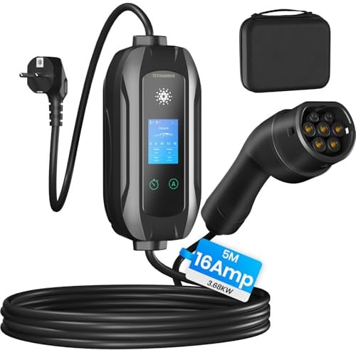 Mobile Wallbox 3.68KW Typ 2 Ladekabel, 5M|1-Phasig Ladekabel mit Schuko Stecker, 6-16A Tragbare EV Ladegerät mit Einstellbarer Ladeleistung, EV Charger Wallbox für Elektroauto & Hybrid (PHEV/EV)