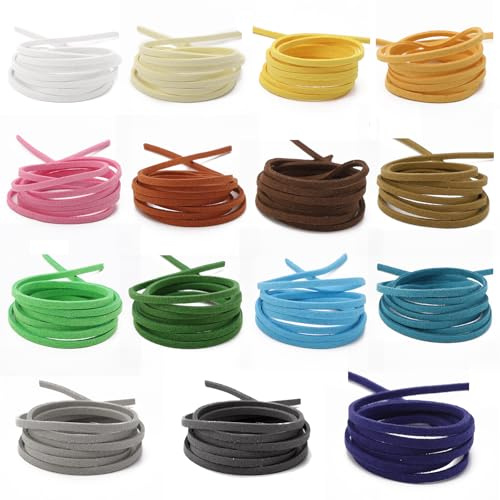 15pz Cordino Corde Pelle per Collane Bracialetti,4 M X 3 mm Cordoncino in Pelle Scamosciata,Cordoncino per BraccialettiVintage Corde in Pelles per Creazione Fai da Te Artigianato (Colore chiaro)