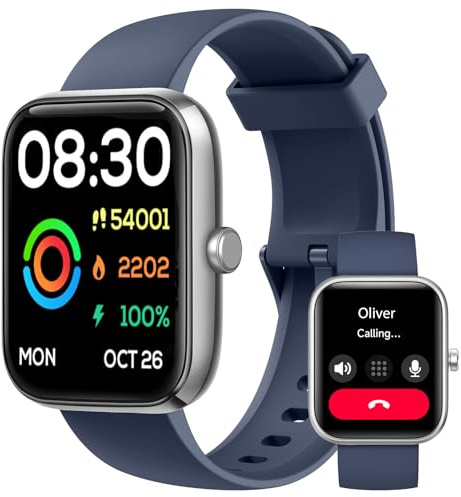 Montre Connectée pour Femme Homme Appel Bluetooth Alexa, IP68 Étanche Montre Telephone Smartwatch 1,83 avec 120+ Sports Fréquence Cardiaque Pression Sommeil, Fitness Tracker pour Android iOS, Bleu