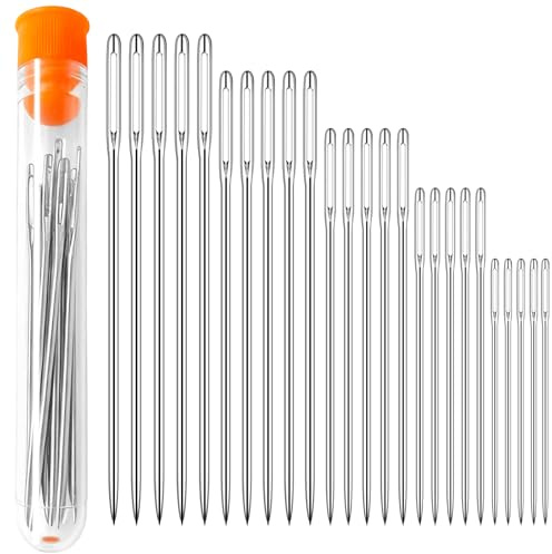 Zeeorymn 25 Pcs Large Eye Sewing Needles, Sharp Stainless Steel Needles for Hand Sewing, Embroidery,Knitting, 5 Sizes