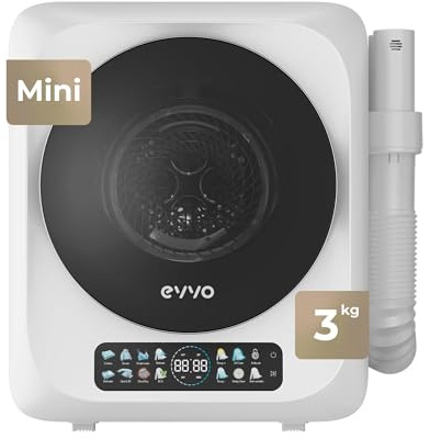 EVVO Mini S4 Plus Sèche-linge portable 3 kg, design mini compact, panneau tactile, hygiène UV, fonction anti-rides, accessoire pour chaussures, idéal pour les espaces restreints