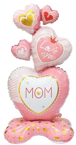 Gleemix Muttertag Deko Luftballon, XXL Deko Muttertag Folienballon, Stehen Folienballon Herz, 116 x 57 cm, Rosa Muttertagsdeko Luftballon für Party Deko
