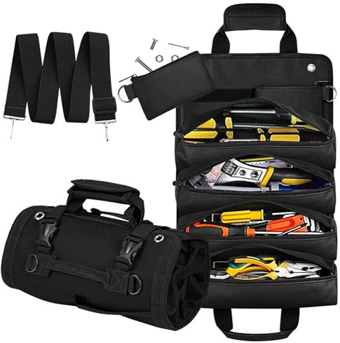 DDUP Tool Bag, Roll-Up Small Tool Storage Box, Multipurpose Tool Bags – Tool Gifts for Men, Dad, Husband, Boyfriend, Grandpa, Birthday Gifts (Black)