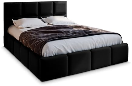 Masseno Polsterbett Como 200x200 cm, Doppelbett, Bettkasten, Stauraum, Lattenrost Und Kopfteil - Schwarz, SAWANA 14