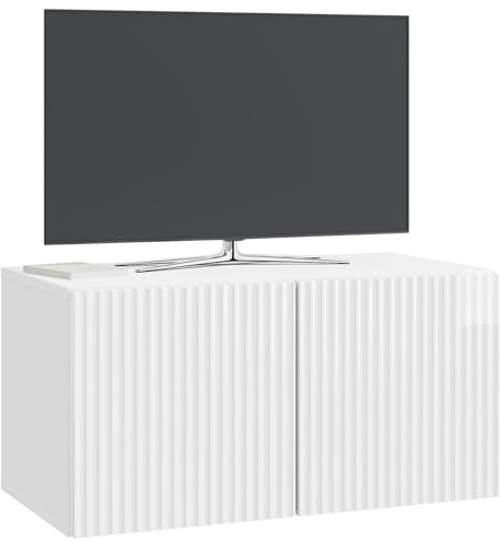 vidaXL Wandmontierter TV-Schrank Hochglanz Weiß 59,5 x 31 x 30 cm, Wohnzimmer, Moderne Entertainment-Wand, rechteckige TV-Konsole, stylischer Stauraum, hängender Schrank