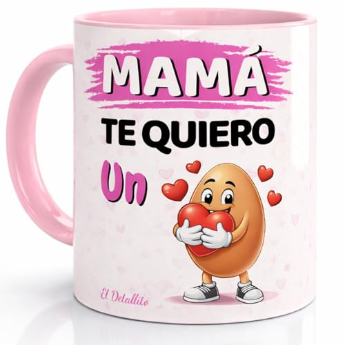 El Detallito & Tú Taza Graciosa Con Regalo Día de la Madre Cumpleaños Mama Papa Hombre Mujer Cerámica 350ml Diseño Divertido Único (MAMA TE QUEREMOS UN HUEVO)
