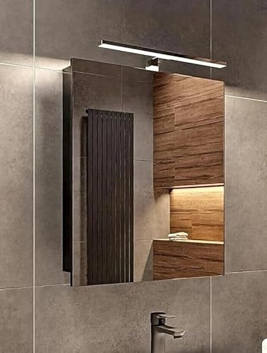 FreshYou LED Spiegelschrank Badezimmer 50 cm – Badezimmerschrank mit Beleuchtung 4000K, Soft Close, IP44, Hängeschrank mit Spiegel und LED Licht – Schwarz