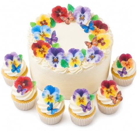 ALEGRE Essbare Blumen Tortendeko,80 Stk Stiefmütterchen Kuchen Deko 4cm | Essbare Blüten Tortendeko,Esspapier Blumen Cupcake Topper für Hochzeit, Geburtstag, Babyparty, Muffins, Desserts, Candy Bar