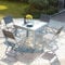 CONCEPT USINE - Salon de Jardin Aluminium Acier - Ensemble Mobilier Extérieur : Table Extensible Verre Trempé Rallonge Coulissante + 4 Chaises Pliables - Gris Clair - Design Molvina - Résiste à l'eau