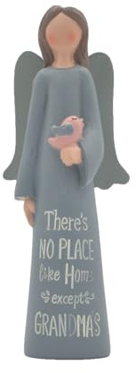 Feather & Grace Angel Hand Painted Resin Decorative Figurine Holding Bird | Resin with No Place Like Home Message For Grandma | Decortation for Living Room, Bookshelf, Desk